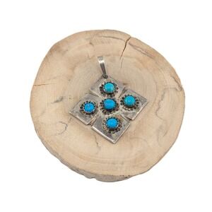 Vintage‎ Native American Pendant Turquoise Cluster Handmade Navajo Jewelry **